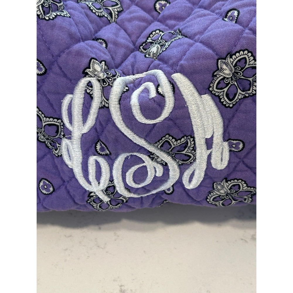 Vera Bradley Purple Quilted Floral Paisley Cotton Duffel Travel Bag Monogram LSM - Picture 3 of 7
